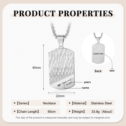 Personalised Men's Necklace Engraved Name & Date & Text Dog Tag Necklace Stainless Steel Gift for Him-Jessemade AU