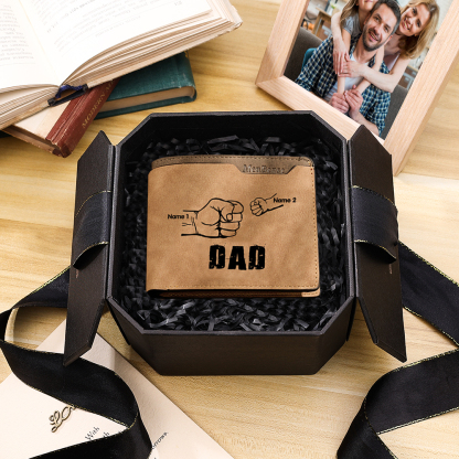 2 Names - Personalised Men Leather Wallet Custom Photo & Text & Name Folding Wallet Fist Bump Wallet Gift for Dad-Jessemade AU