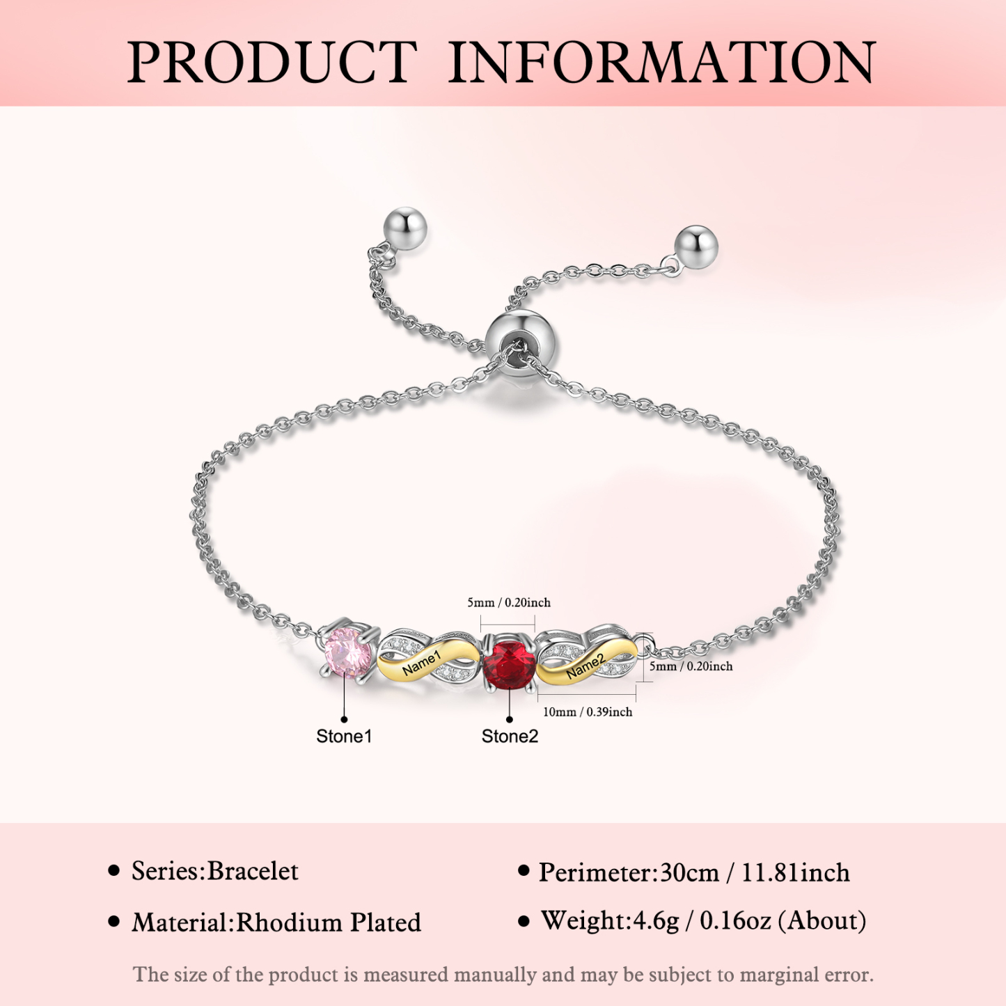 2 Names - Personalised Infinity Bracelet Custom Names & Birthstones Family Bracelet Gifts For Mother-Jessemade AU