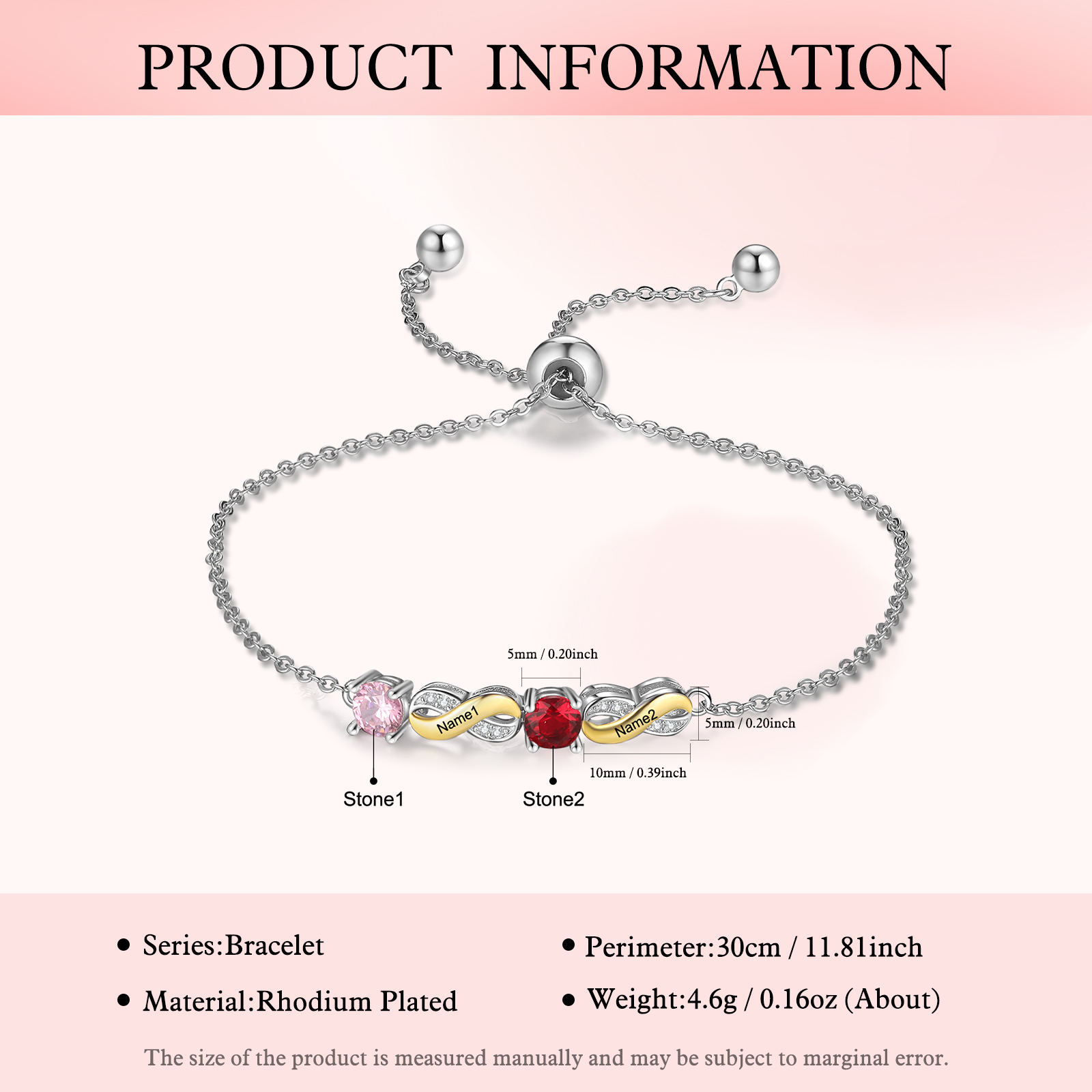 2 Names - Personalised Infinity Bracelet Custom Names & Birthstones Family Bracelet Gifts For Mother-Jessemade AU