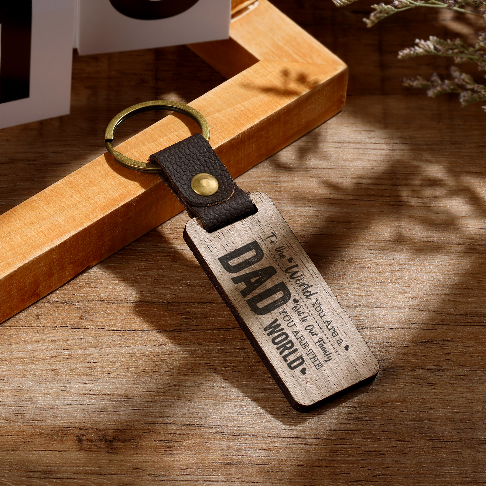 To My Dad Keychain Walnut Keychain Father's Day Gifts - To Our Family, You Are The World-Jessemade AU