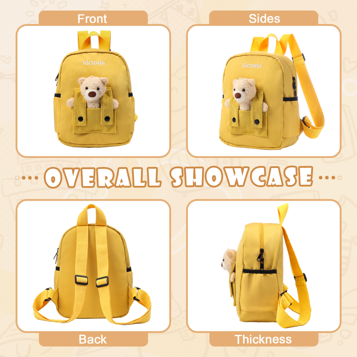 Personalised Bear School Bag Custom Name Canvas Backpack Back To School Gift for Kids-Jessemade AU