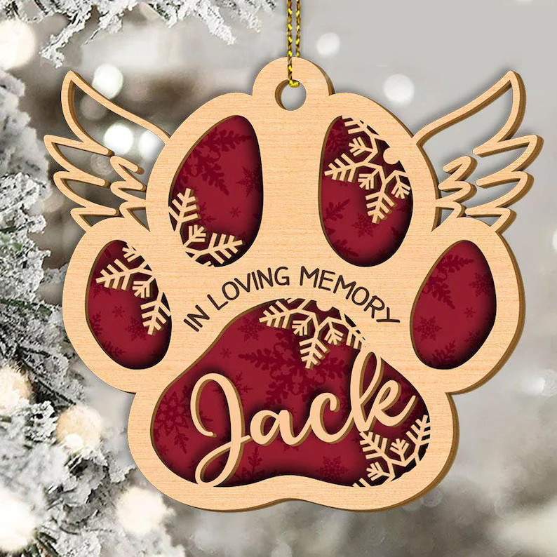 Angel Wings Pet Paw Ornament Personalised Name Wooden Ornament Memorial Gift-Jessemade AU