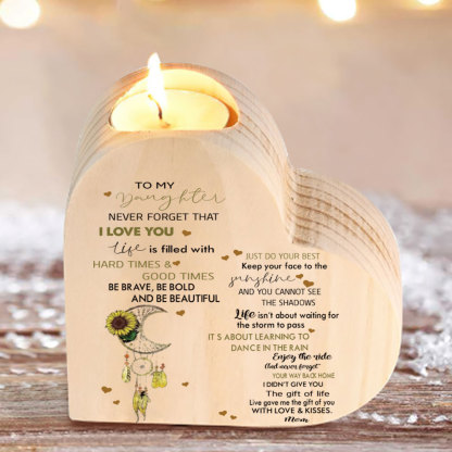 To My Daughter-Wooden Heart Candle Holder Dream Catcher Candlesticks "Keep Your Face To The Sunshine"-Jessemade AU