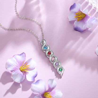 Personalised Necklace Cascading Pendant with 5 Birthstones Engraving 5 Names Gifts for Her-Jessemade AU