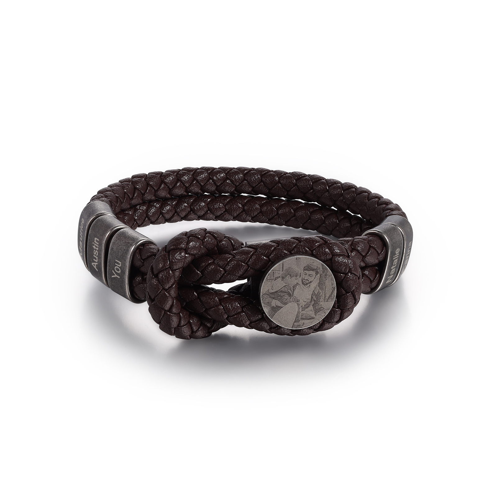 Personalised Men's Photo Bracelets Engraved 5 Names Multi Layered Vintage Braided Bracelet for Him-Jessemade AU