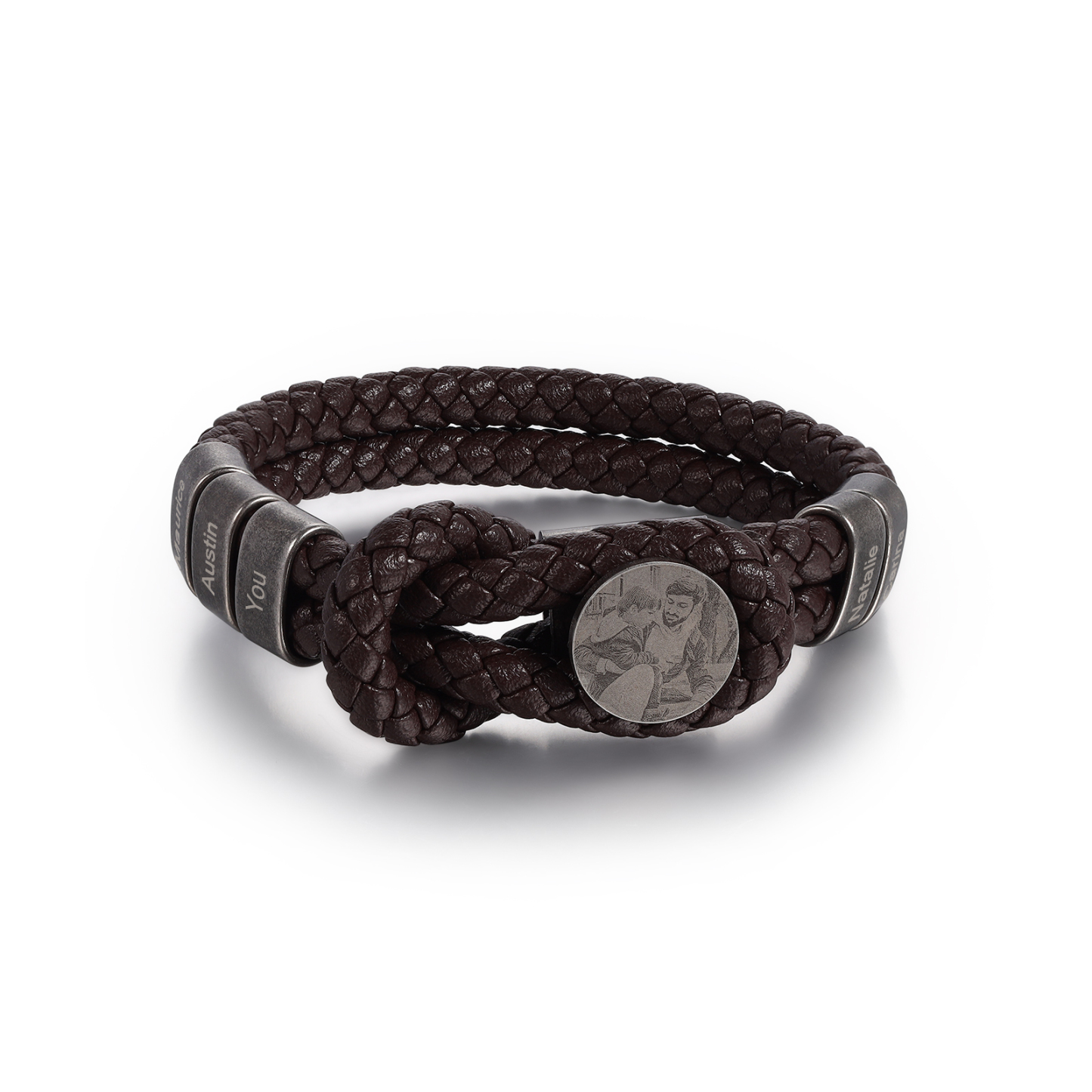 Personalised Men's Photo Bracelets Engraved 5 Names Multi Layered Vintage Braided Bracelet for Him-Jessemade AU