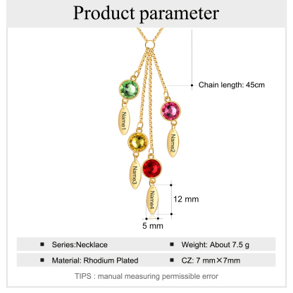 Personalised Bar Necklace With 4 Birthstones Engraved Names Necklace Best Gift For Mother-Jessemade AU