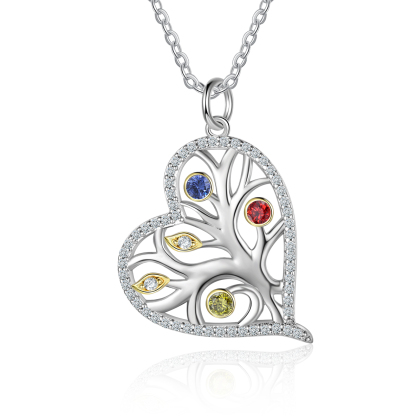 Personalised Family Tree Necklace With 3 Birthstones Custom Names Best Gift For Mother-Jessemade AU