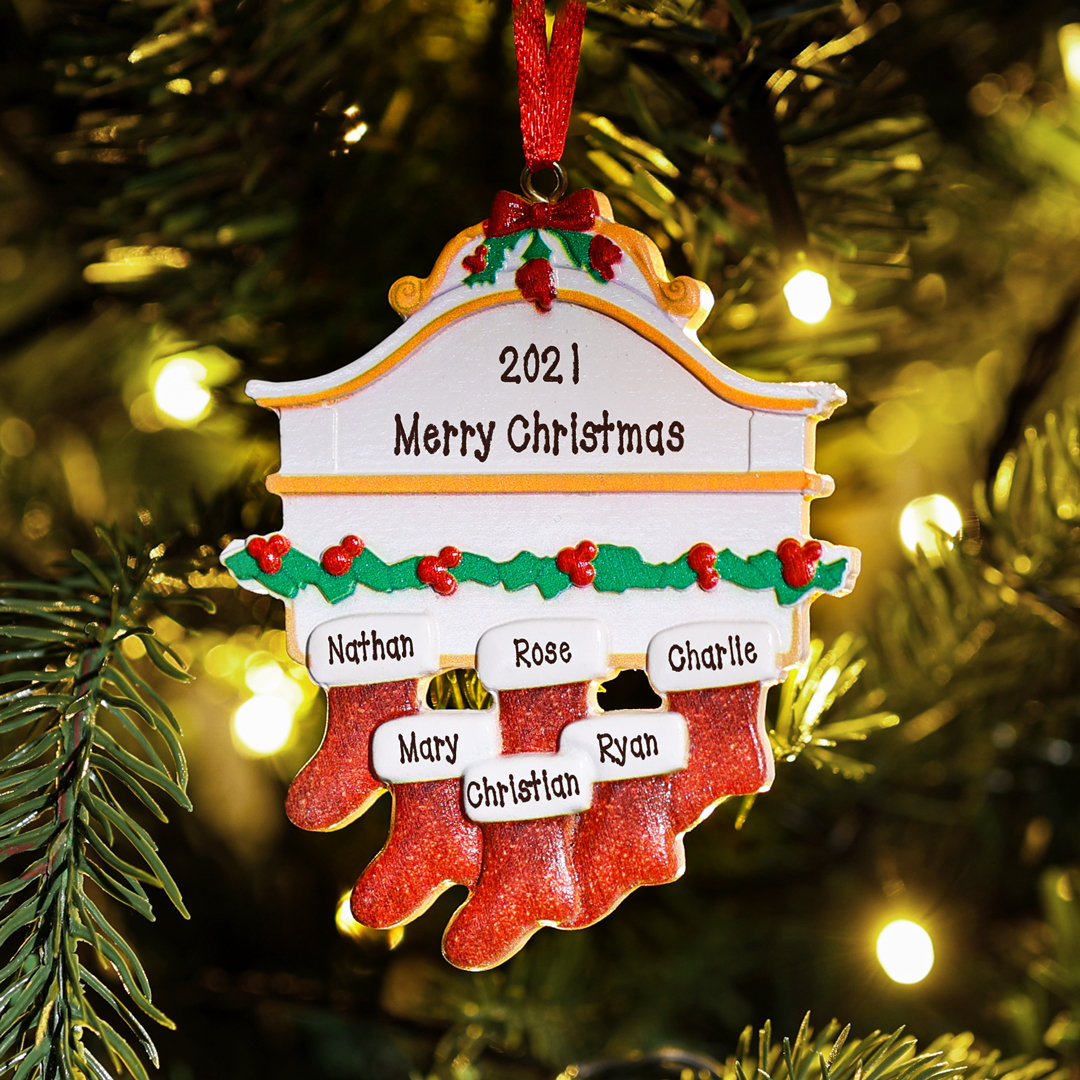 Personalised Red Stockings Ornament Custom 6 Names Gifts for Family-Jessemade AU