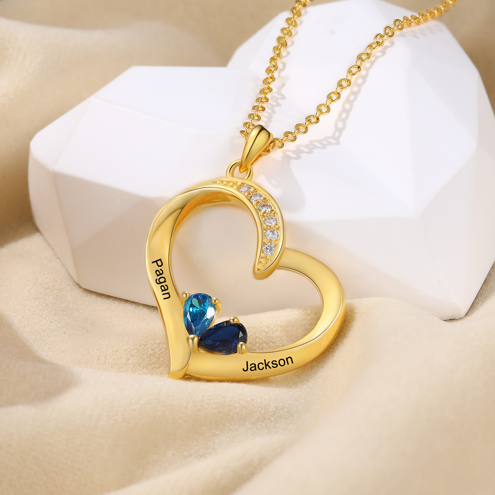 2 Names - Personalised Heart Pendant Necklace Customised Names & Birthstones Necklace Birthday Gift for Her-Jessemade AU