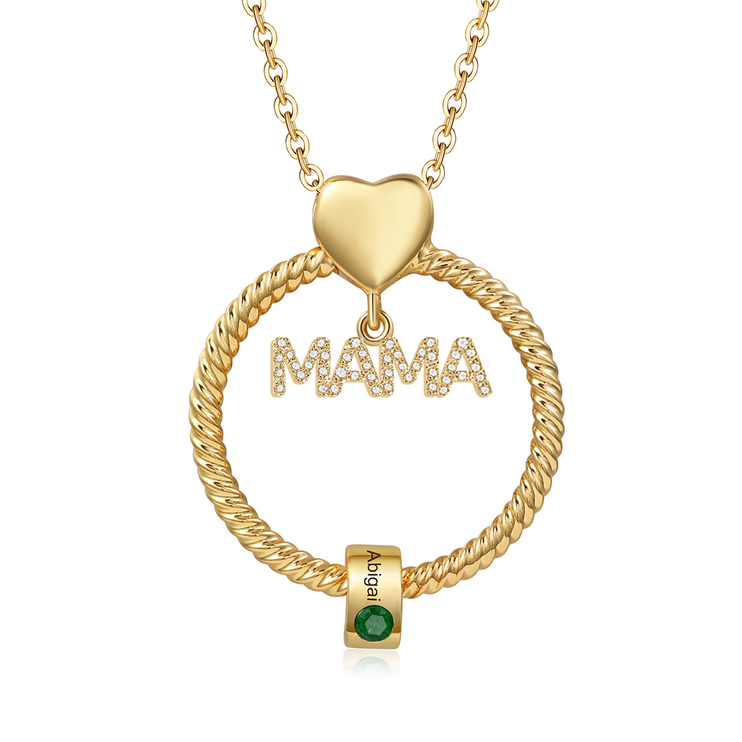 1 Name - Personalised Mama Circle Pendant Necklace Custom Name & Birthstone Necklace Mother's Day Gifts-Jessemade AU