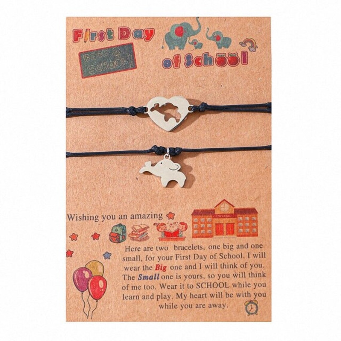 2 Pcs Elephant Bracelet Set Black Adjustable Bracelet First Day of School Gifts for Kids-Jessemade AU
