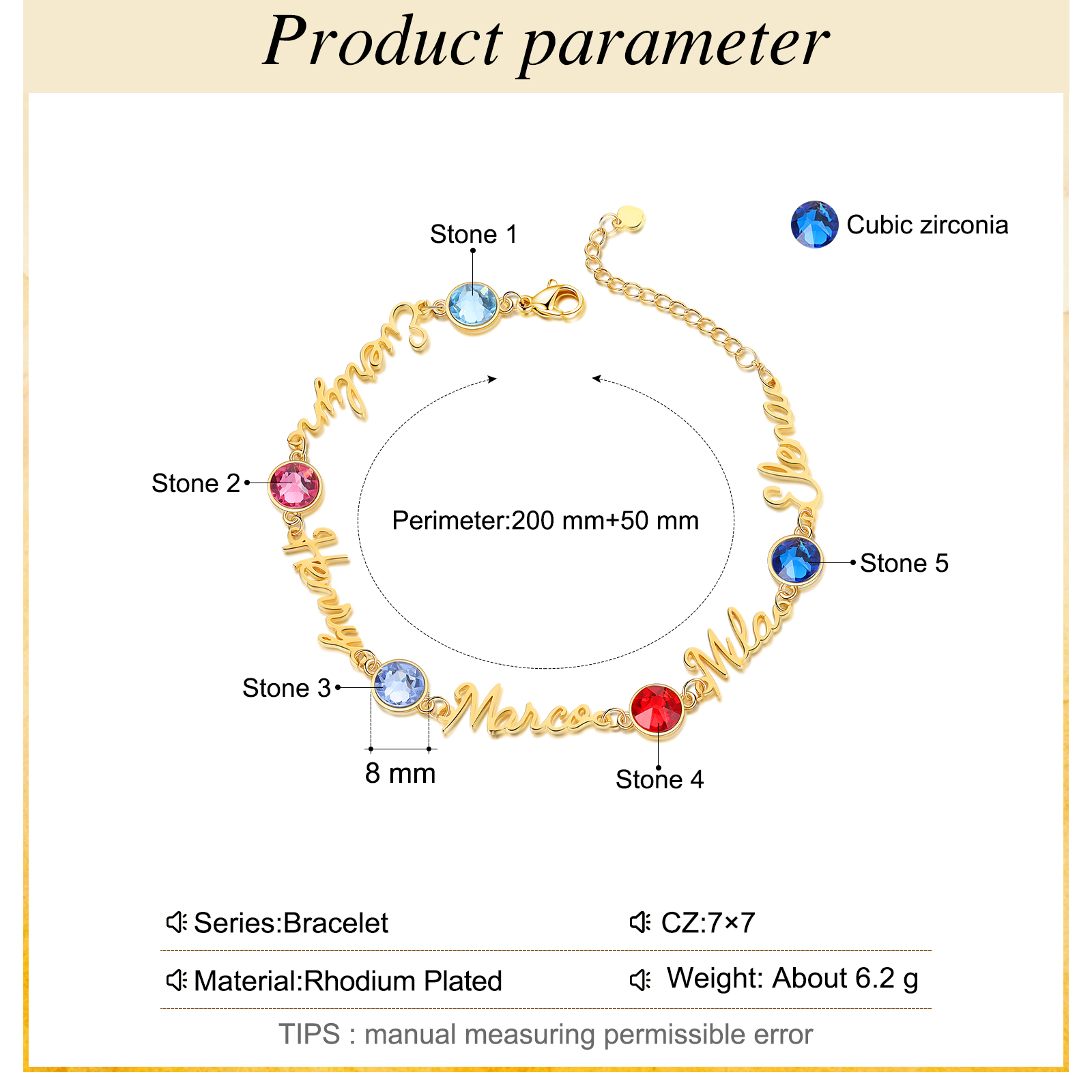 Personalised Bracelet With Birthstone Custom 5 Names Bracelet Gift For Women-Jessemade AU