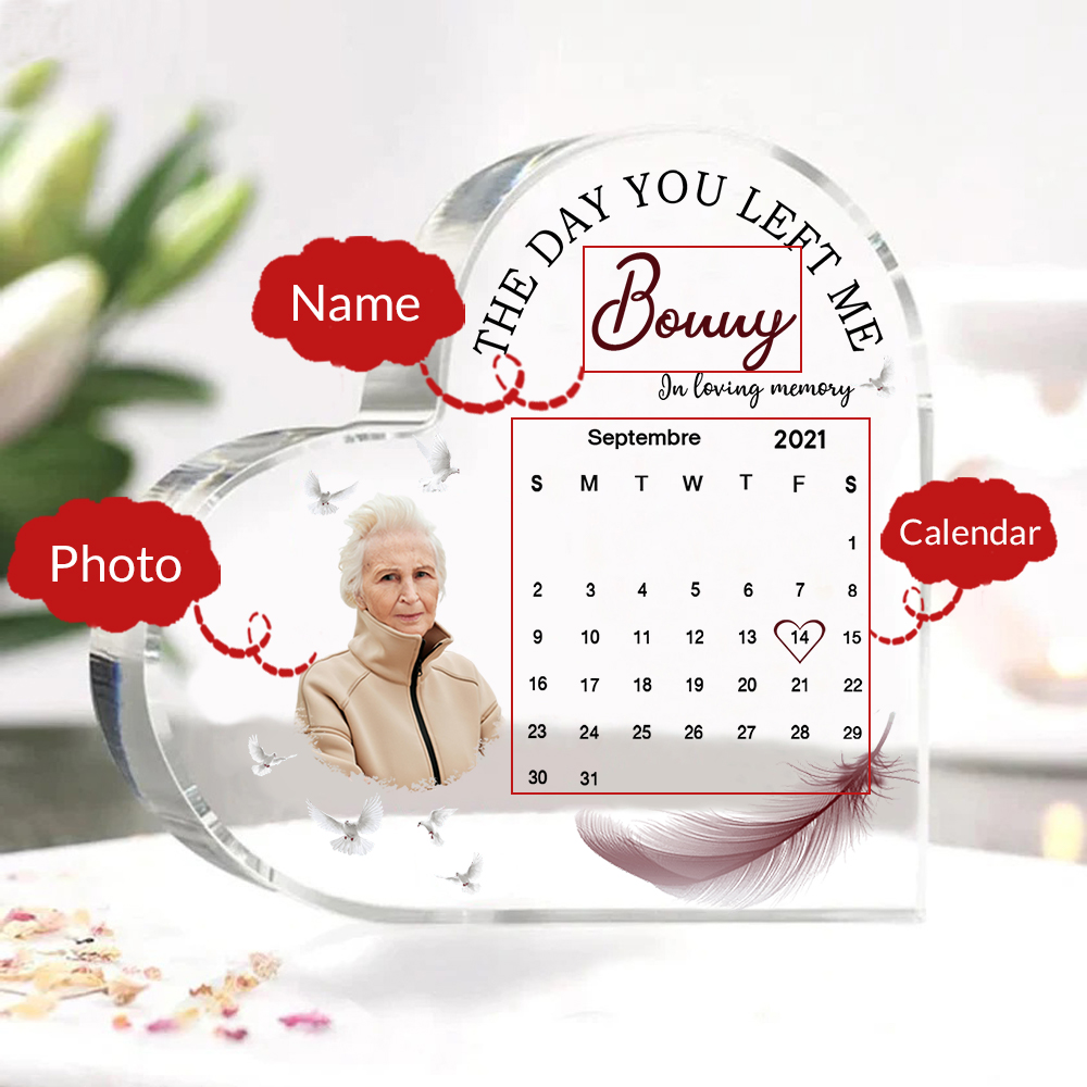 Personalised Memorial Acrylic Heart Keepsake Custom Photo & Name & Calendar Plaque Ornament - The Day You Left Me-Jessemade AU