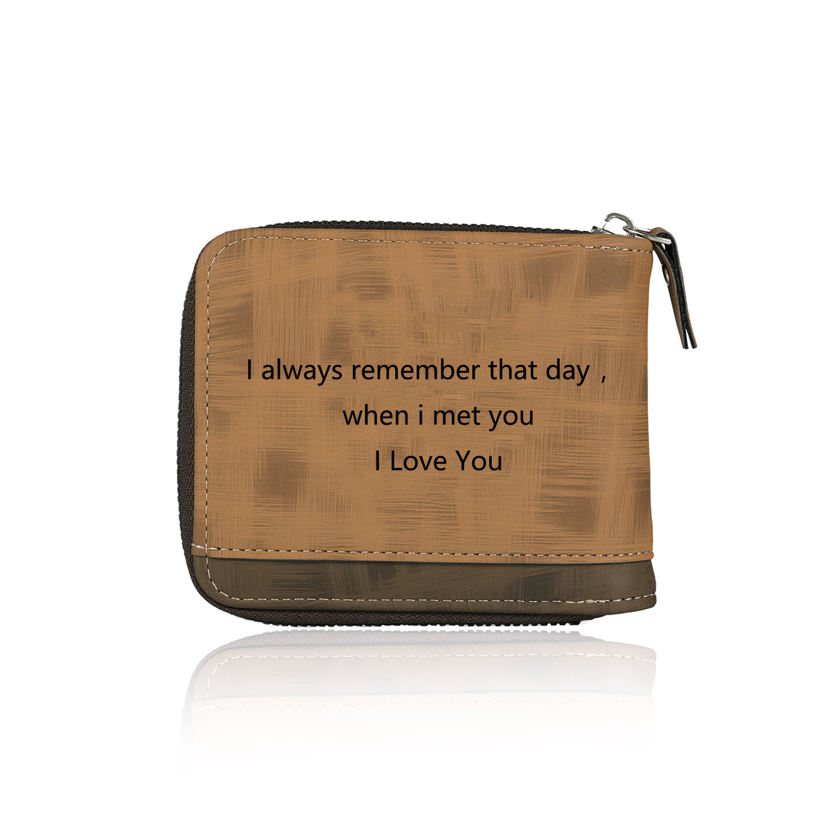 Personalised Photo & Text Billfold Wallet Custom Men's Leather Wallet Zipper Gifts for Him Brown-Jessemade AU