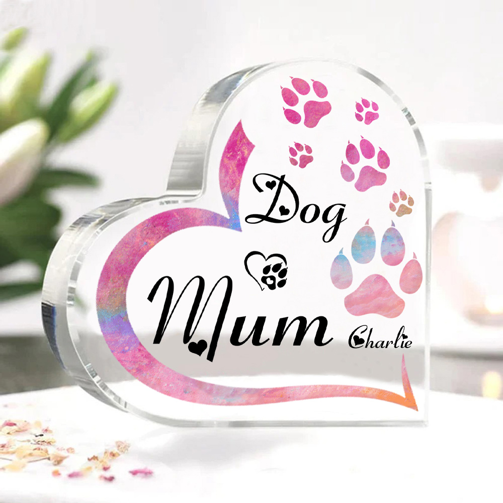 Personalised Acrylic Heart Keepsake Custom 1 Name Dog Footprints Ornaments Gifts for Mum-Jessemade AU