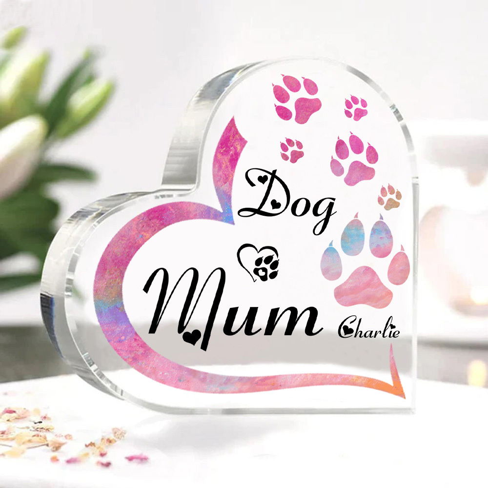 Personalised Acrylic Heart Keepsake Custom 1 Name Dog Footprints Ornaments Gifts for Mum-Jessemade AU