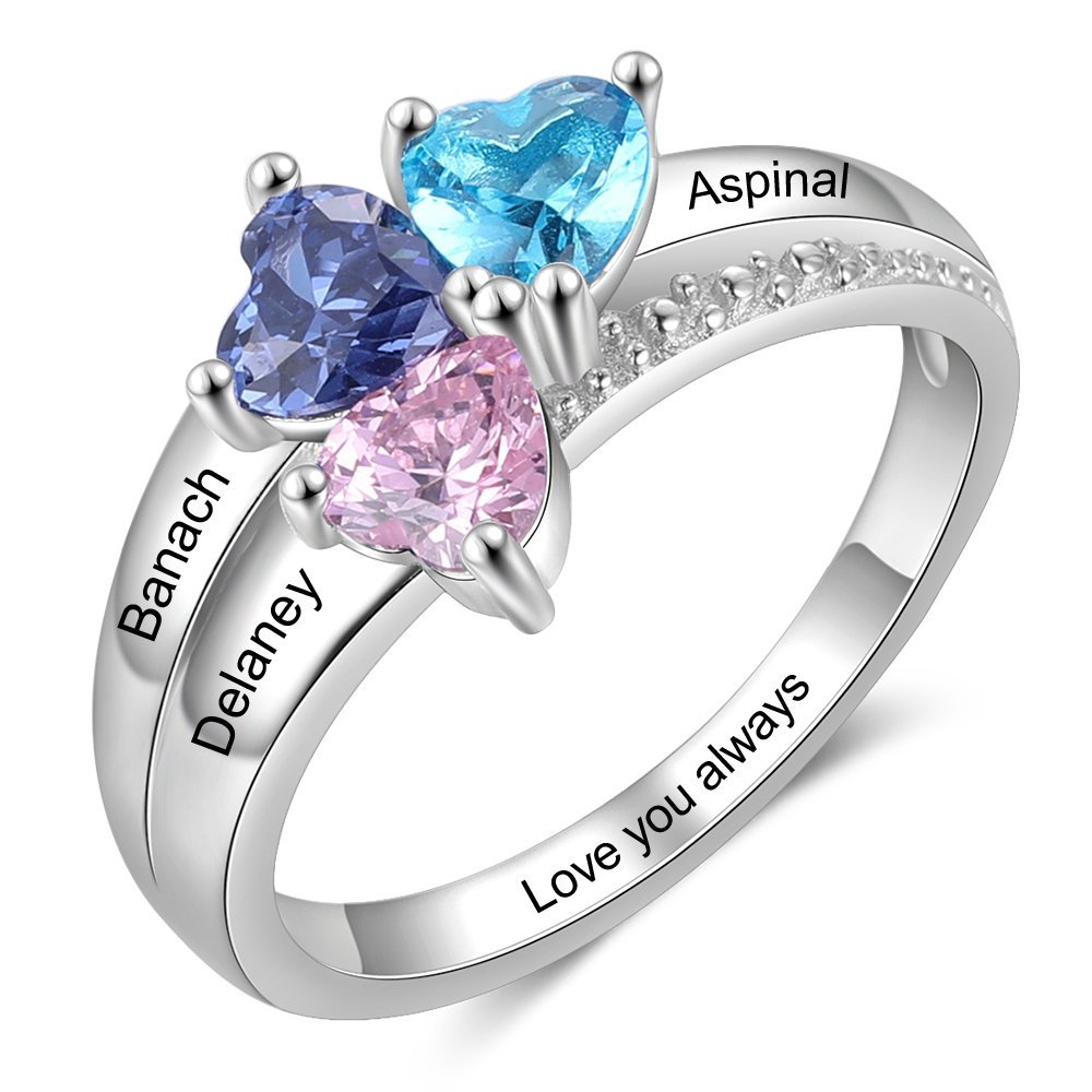 Personalised 3 Birthstones Mothers Ring With Names Gifts For Her-Jessemade AU