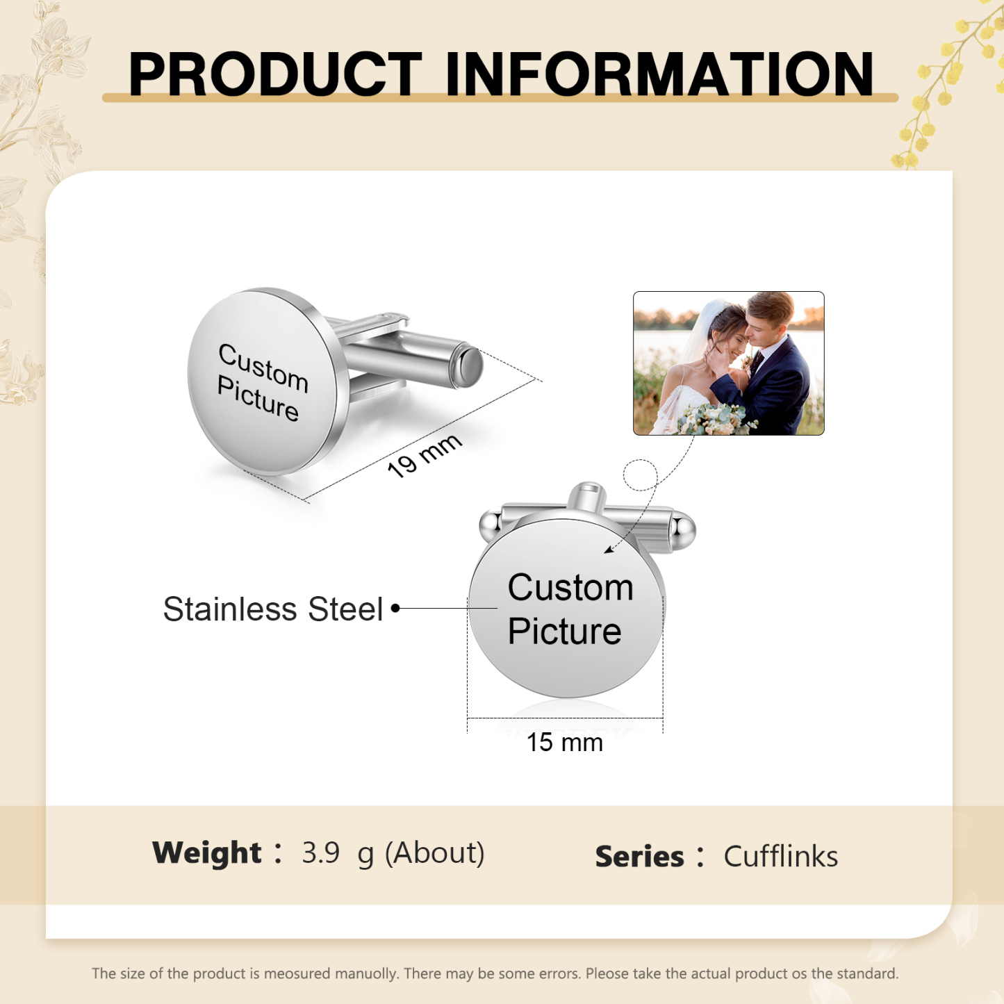 Personalised Men's Cufflinks Custom 2 Photos Circle Metal Cufflinks Wedding Gift for Him-Jessemade AU