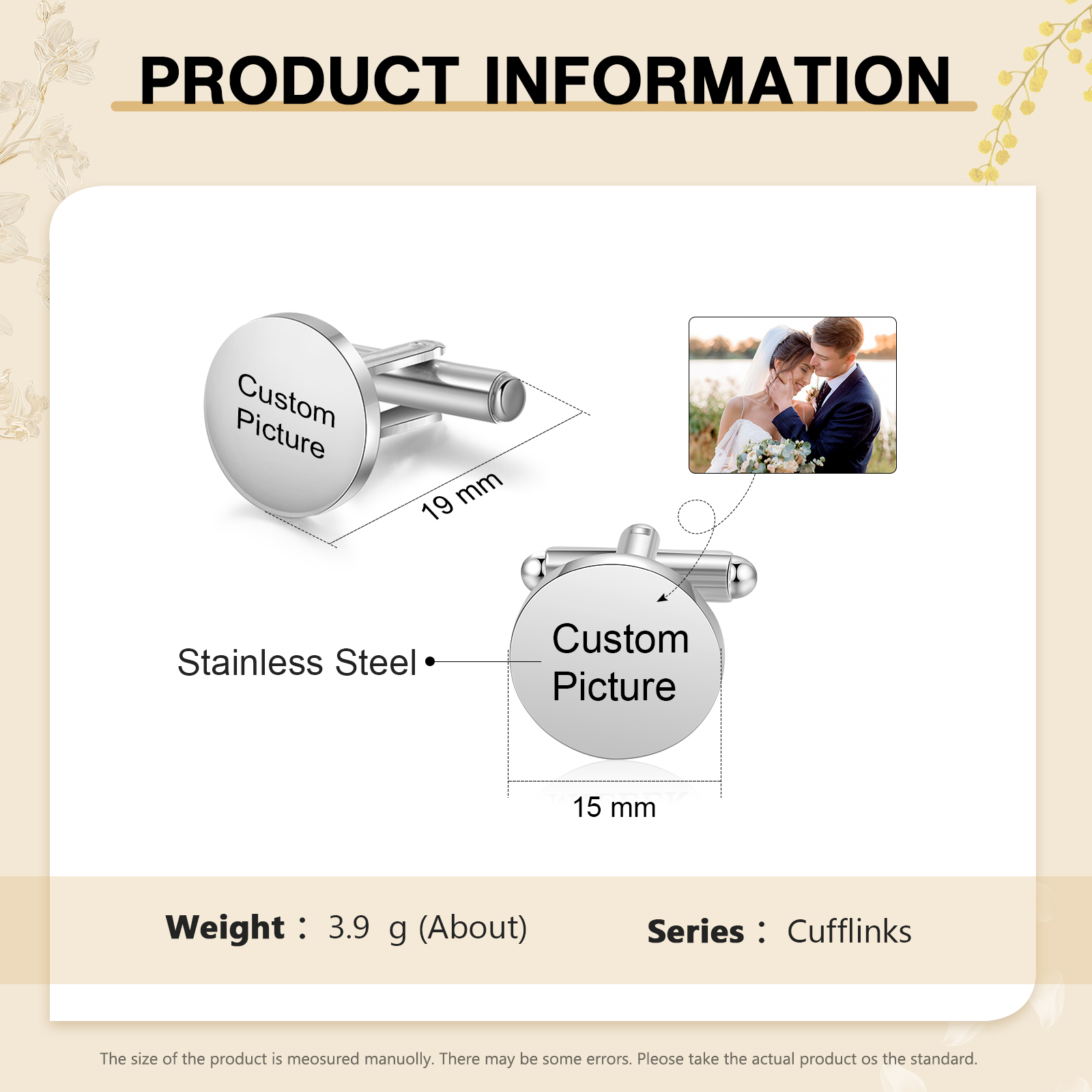 Personalised Men's Cufflinks Custom 2 Photos Circle Metal Cufflinks Wedding Gift for Him-Jessemade AU