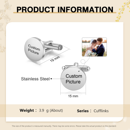 Personalised Men's Cufflinks Custom 2 Photos Circle Metal Cufflinks Wedding Gift for Him-Jessemade AU