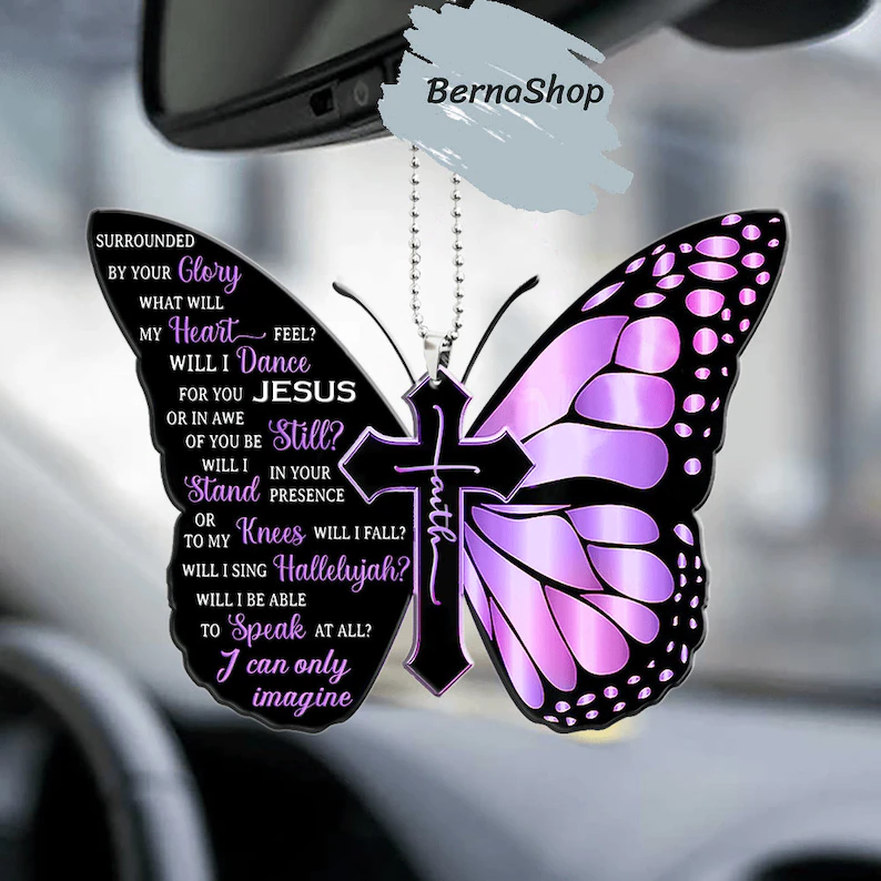 Monarch Butterfly Faith Christian Cross Butterfly Decorative Car Hanging Ornament Festival Decorations-Jessemade AU