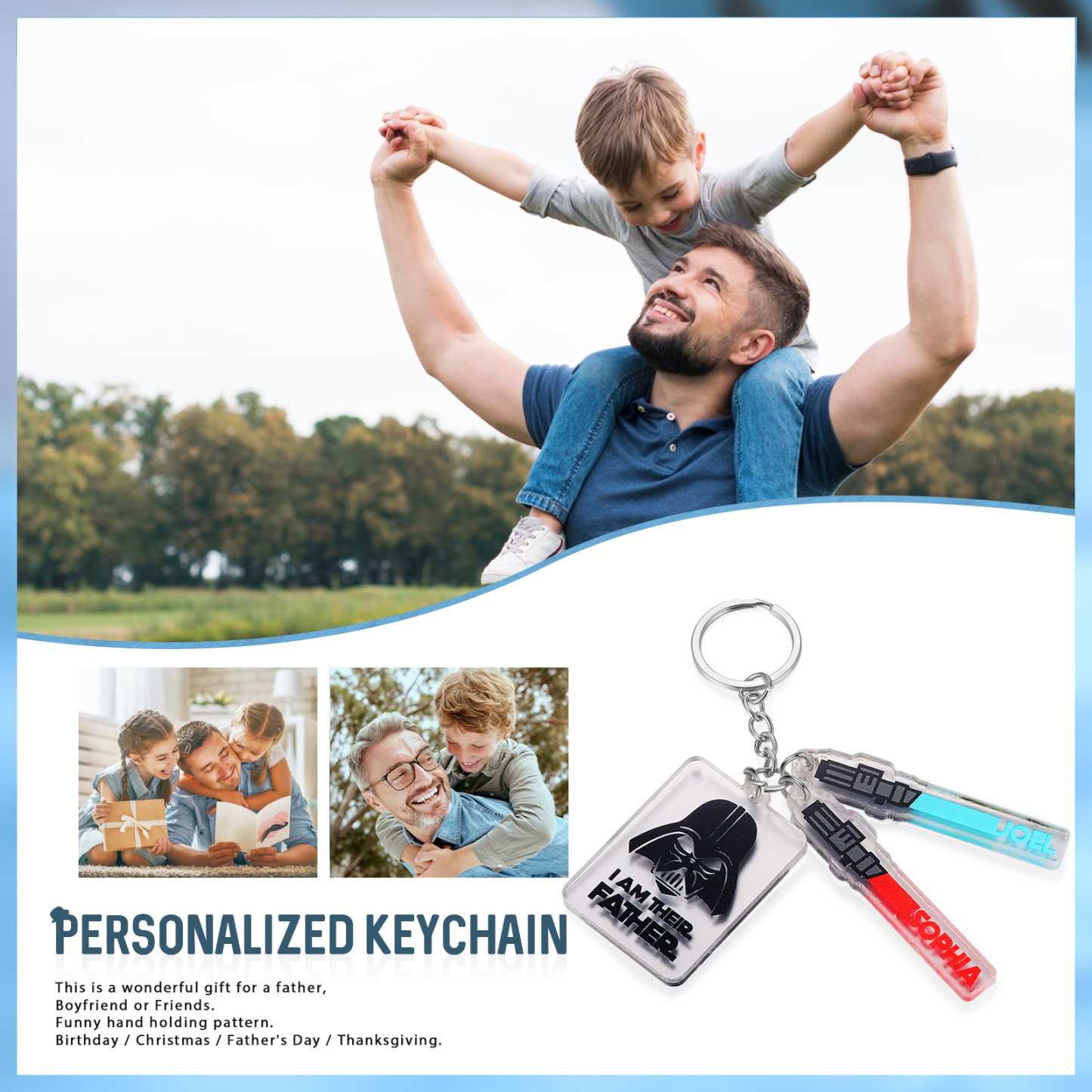 2 Names - Personalised Text & Name Acrylic Keychain Star Wars Gifts for Father/Grandpa-Jessemade AU