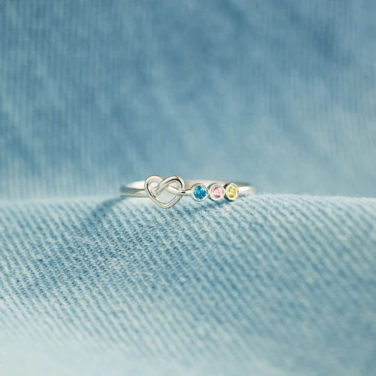 Family Ring Personalised 4 Birthstones Heart Knot Ring Band-Jessemade AU