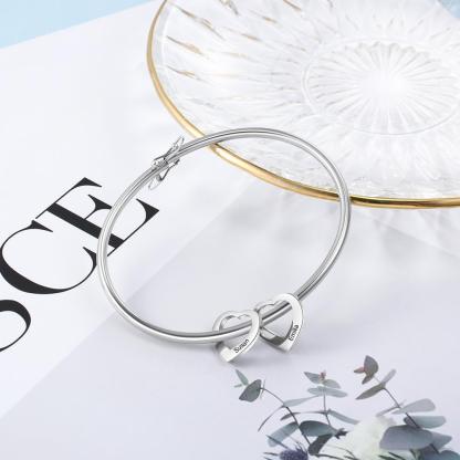 Engraved Bangle Bracelet with 2 Heart Pendant Gift for Mother Love Bracelets Rose For Her -Jessemade AU