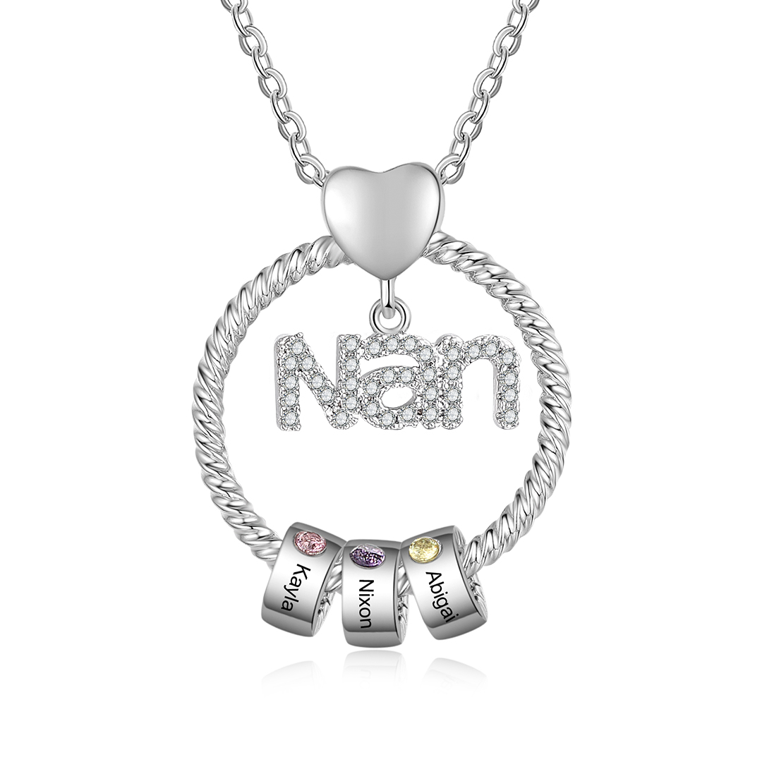 3 Names - Personalised Nan Necklace Custom Names & Birthstones Circle Pendant Necklace Gift for Grandma Nanna-Jessemade AU