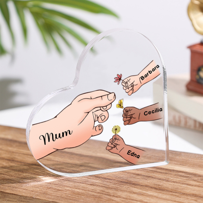 Personalised Text Acrylic Heart Keepsake Custom 1–8 Names & Flowers Ornament Handing Flowers Gifts For Mother/Grandma-Jessemade AU