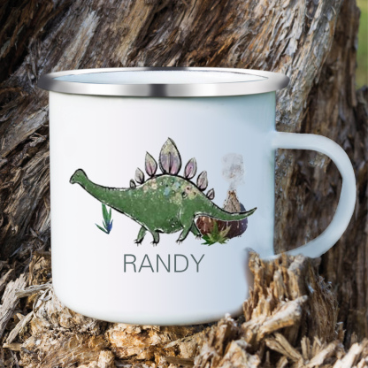 Personalised Enamel Mug Customised Name Dinosaur Cup Camping Mug Birthday Gift for Kids - Stegosaurus-Jessemade AU