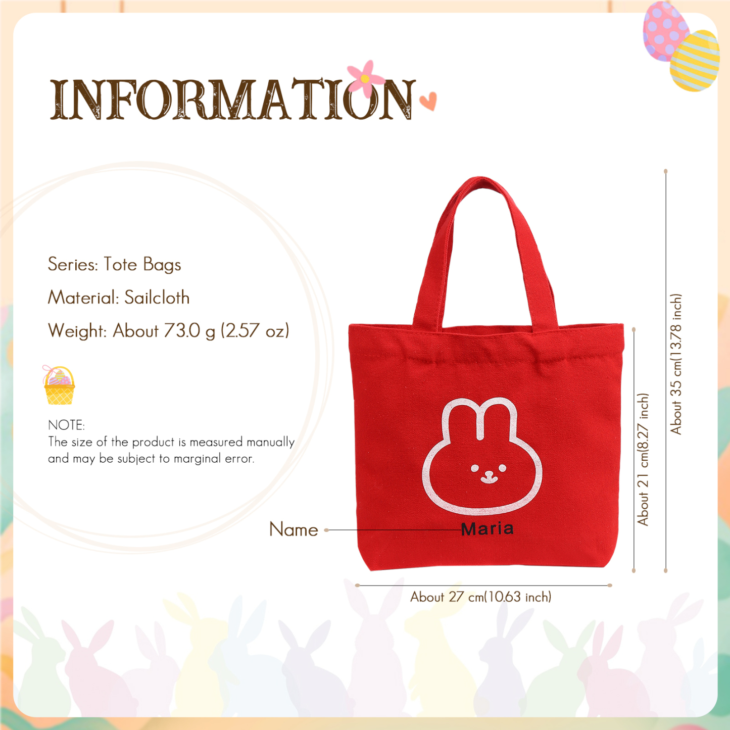 Personalised Bunny Tote Bag Customised with Name Bunny Handbag Easter Gifts-Jessemade AU