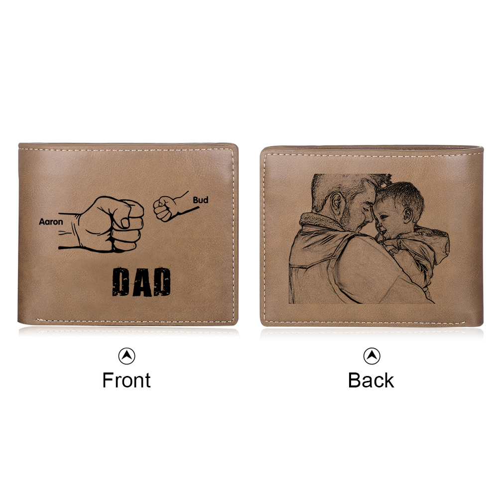 2 Names - Personalised Men Leather Wallet Custom Photo & Name Folding Wallet Fist Bump Wallet Gift for Dad-Jessemade AU