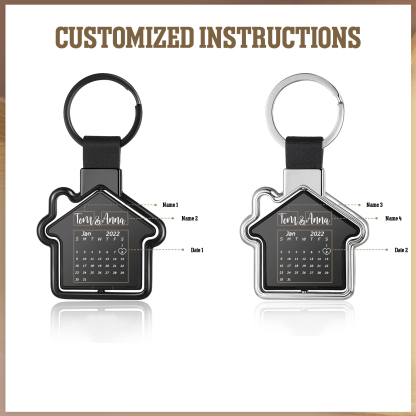2 PCS Couple Keychain Set Custom 4 Names & 2 Dates Keyring Calendar Keychain Valentine's Day Special Gift for Him/Her-Jessemade AU