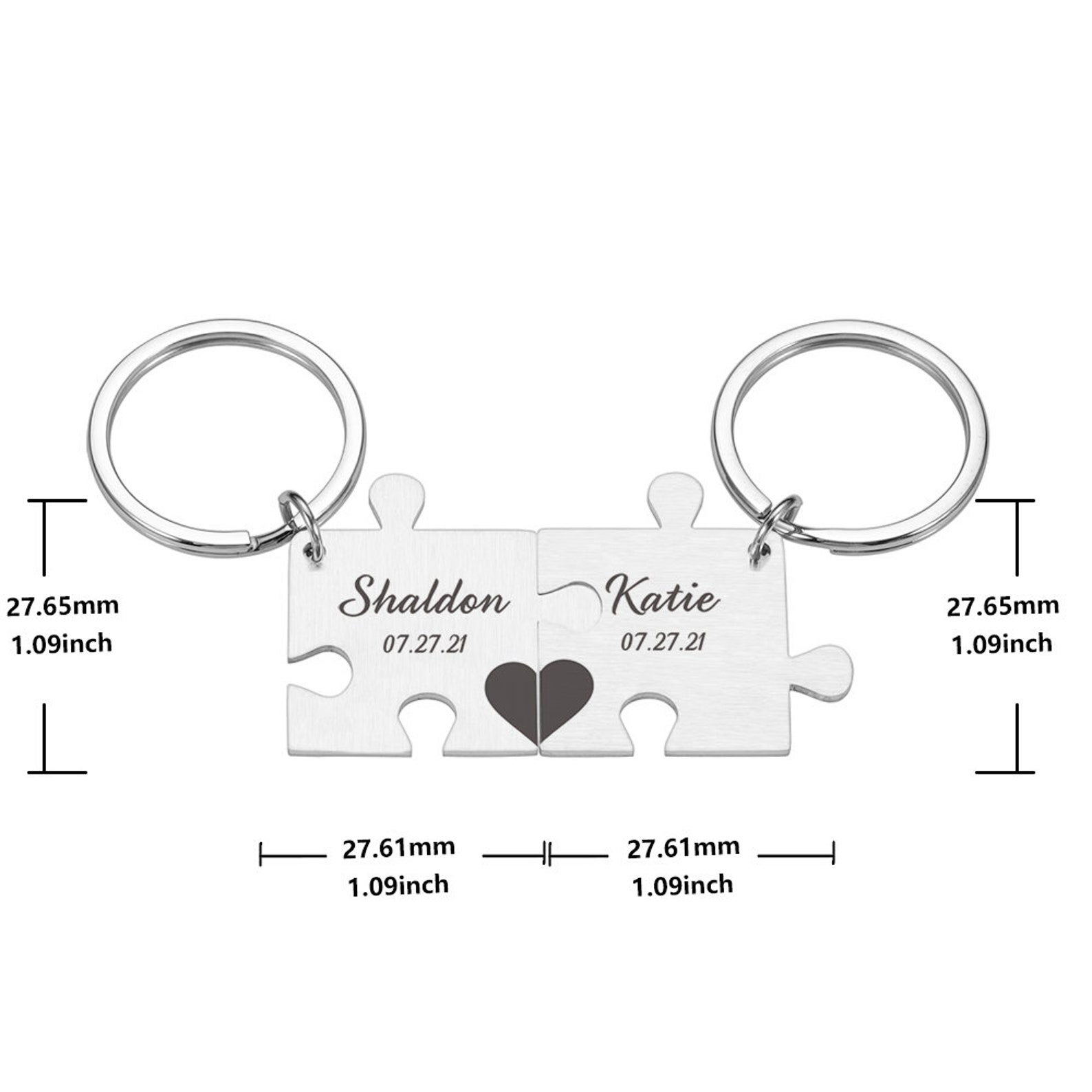 Puzzle Keychain Set Personalised 2 Names & Date Interlocking Keychain for Couple-Jessemade AU