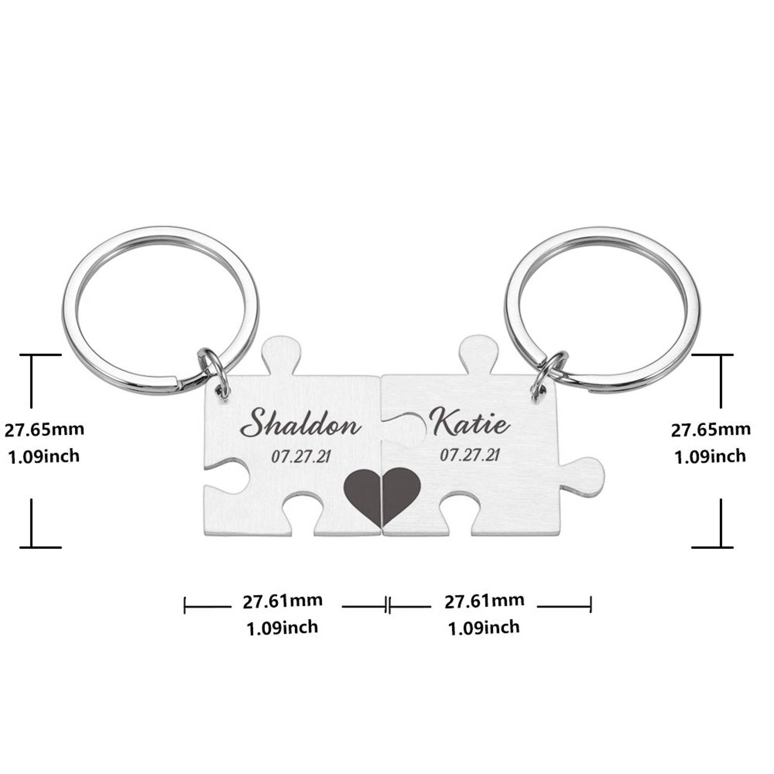 Puzzle Keychain Set Personalised 2 Names & Date Interlocking Keychain for Couple-Jessemade AU