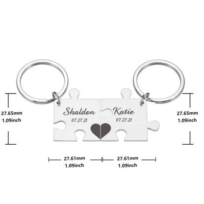 Puzzle Keychain Set Personalised 2 Names & Date Interlocking Keychain for Couple-Jessemade AU