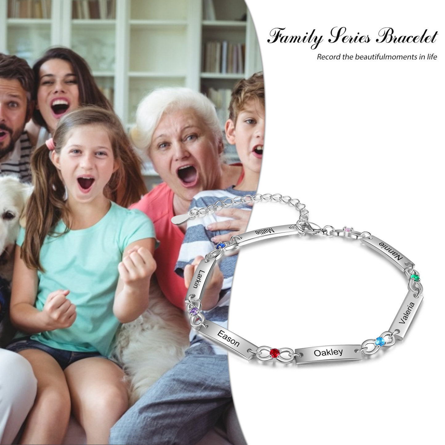 Personalised Infinity Bracelet With 6 Birthstone Engraved Names Bracelet Gift For Women-Jessemade AU