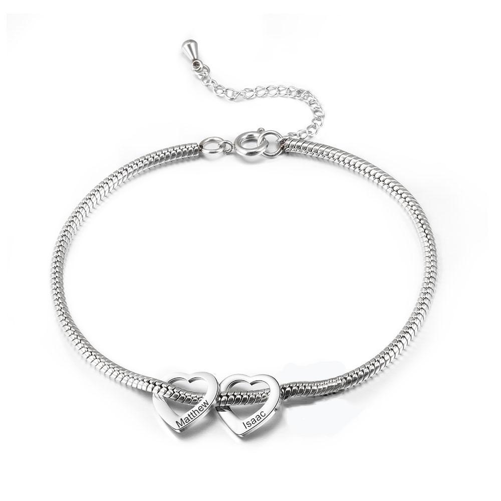Jessemade Adjustable Personalised Ankle Bracelets for Women Silver 2 Love Heart Charms For Her.-Jessemade AU