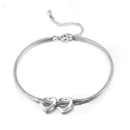 Jessemade Adjustable Personalised Ankle Bracelets for Women Silver 2 Love Heart Charms For Her.-Jessemade AU