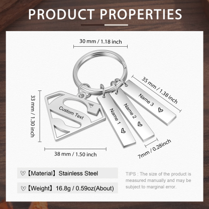 Custom Superhero Dad Sign Keychain Engrave 3 Names For Dad-Jessemade AU