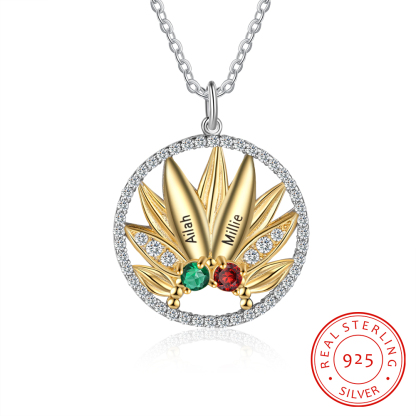 Personalised Sunflower Necklace With 2 Birthstones Engraved Names Necklace Gift For Women-Jessemade AU