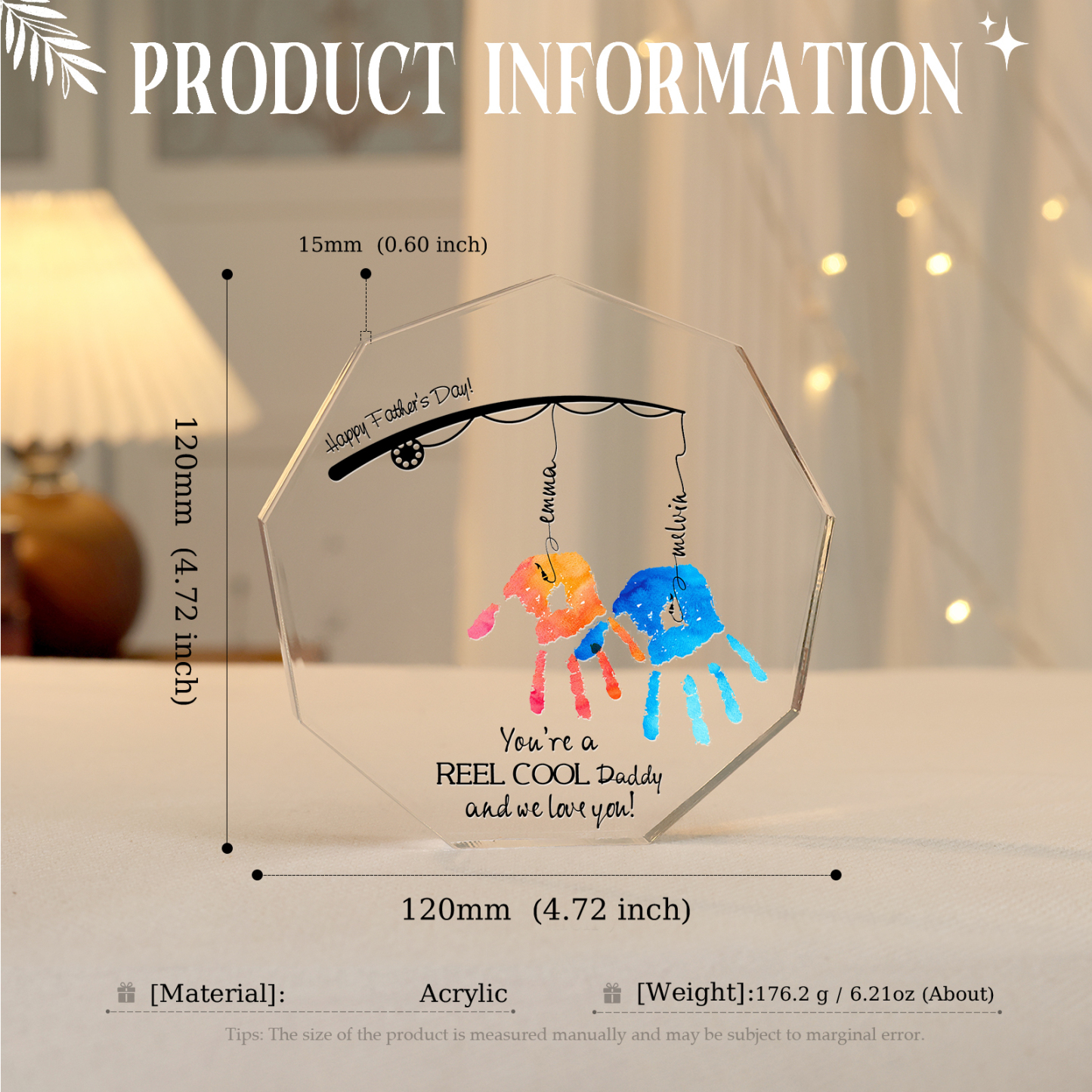 Personalised Acrylic Nine-Sided Shape Plaque Custom 2 Names Fishing Ornaments - You're A Real Cool Daddy And We Love You-Jessemade AU