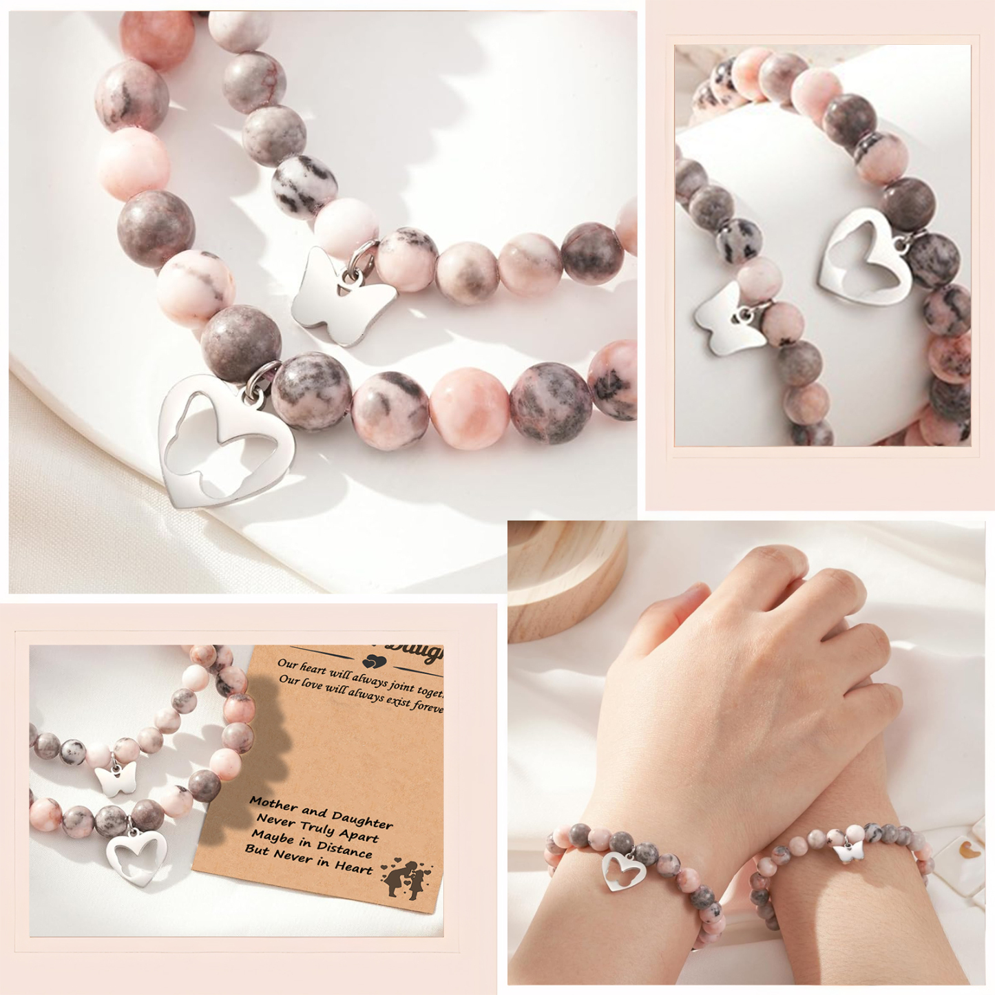 2 Pcs Bracelet Set Butterfly Pendant Adjustable Bracelets with Message Card Gifts for Her - Mother and Daughter Never Truly Apart-Jessemade AU