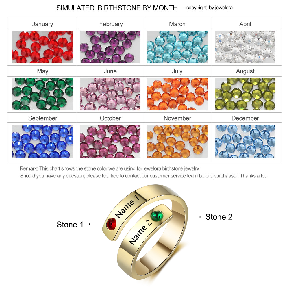 Personalised Ring With 2 Birthstones Engraved Names Ring Gift For Women-Jessemade AU
