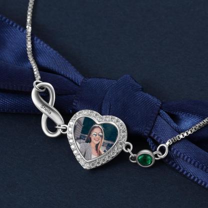 Personalised Heart Photo Bracelet With Birthstones Custom Photo Bracelet Gifts For Her-Jessemade AU