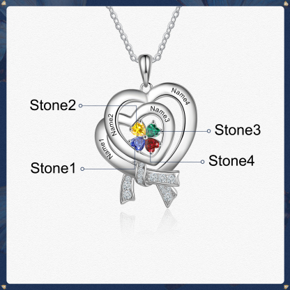 Personalised Heart Necklace With 4 Birthstones Custom Names Best Gift For Women-Jessemade AU