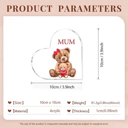 1 Name - Personalised Acrylic Heart Keepsake Custom Text Teddy Bear Ornaments Gifts for Grandma/Mother-Jessemade AU